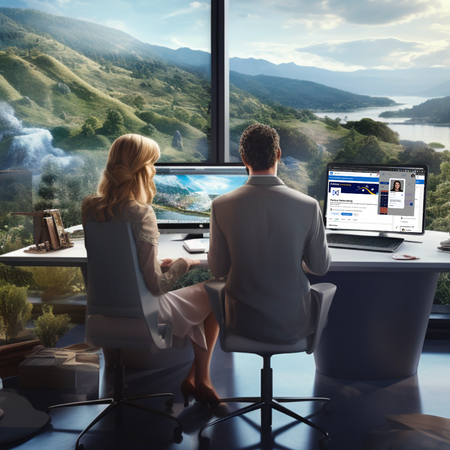 Professional Man and Woman working remotely on LinkedIn making money online growing their networks